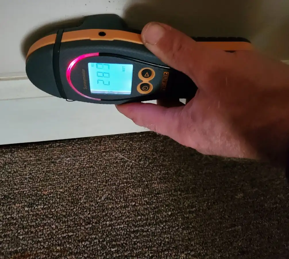 Moisture detection at baseboard during Burst Pipe Cleanup in White Marsh